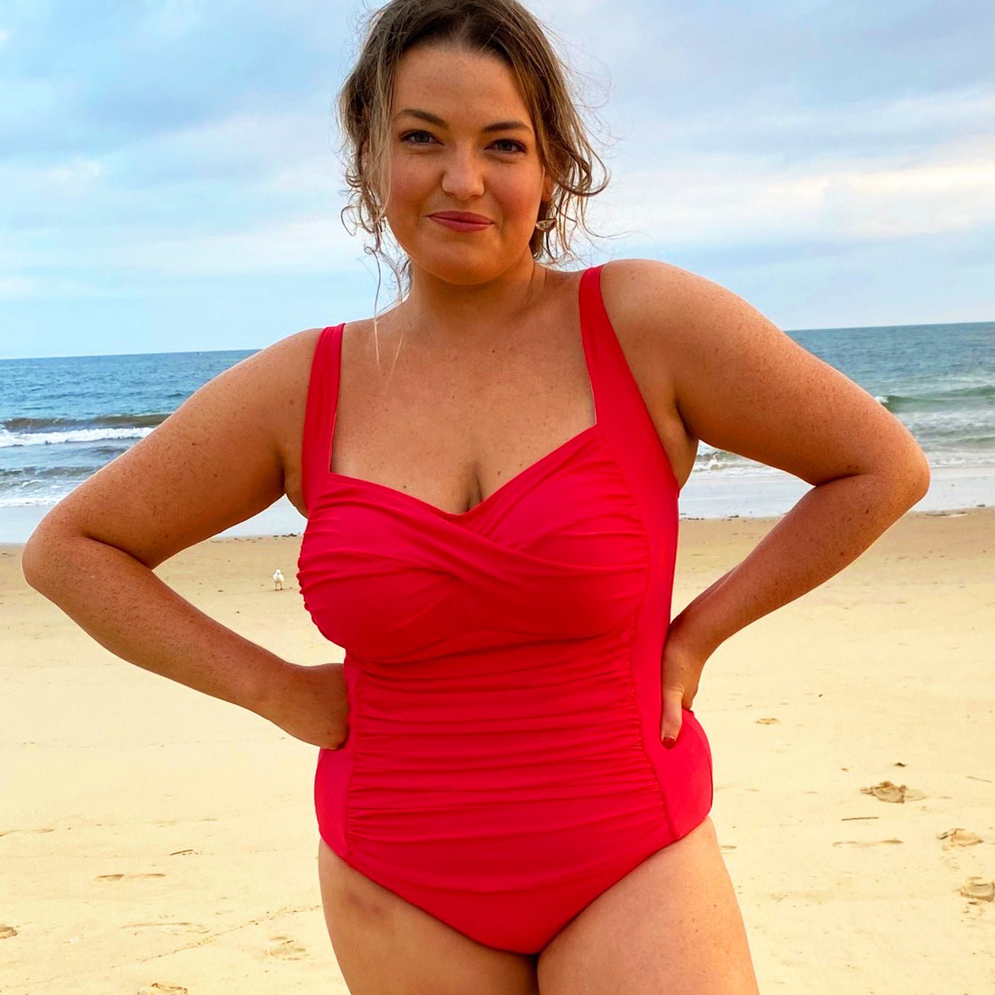 Caribbean Sand Women's Plus Size Ruched 1 Piece Swimsuit